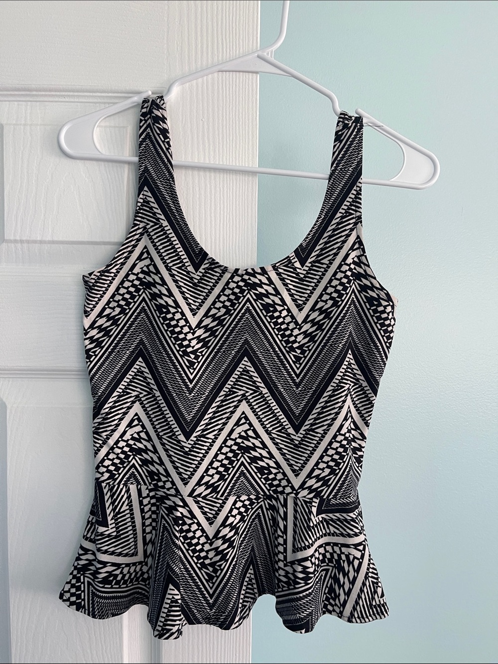 Kiss Black & White Zigzag Peplum Dress